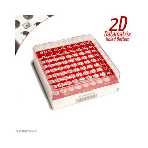 CRYO-tároló doboz, 9x9db/1-2ml ,piros, bar+2D, 1 db