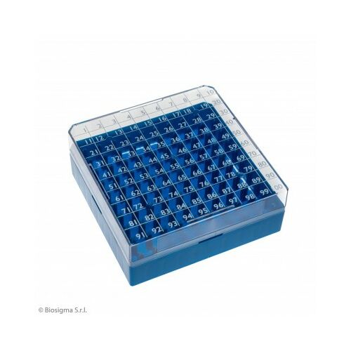 Fagyasztócső (CRYO) tároló doboz, 10x10db/1-2ml, kék